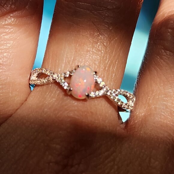 VTG NWT 925 Ethiopian Fire Opal Pave Ring Size 11 - Picture 5 of 9